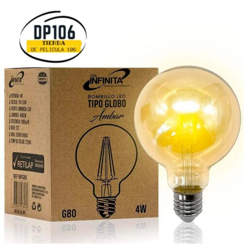 Bombillo Led G80 Globo Vintage Ámbar - 4w