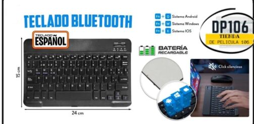 Teclado Bluetooth Recargable Negro Keyboard