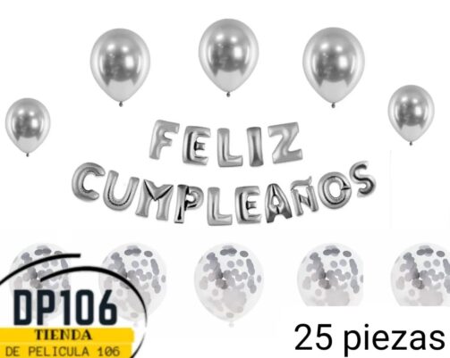 Globos De Feliz Cumpleaños Plata 25 Piezas