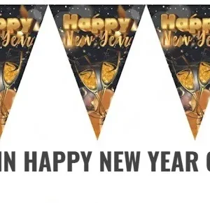 Banderin Guirnalda Happy New Year Decoracion Navidad Dorado Y Negro