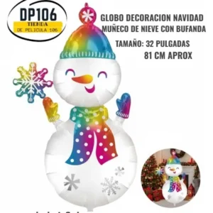 Globo Muñeco De Nieve Arcoiris Con Bufanda (81 Cm / 32 Pulgadas) Decoracion Navidad