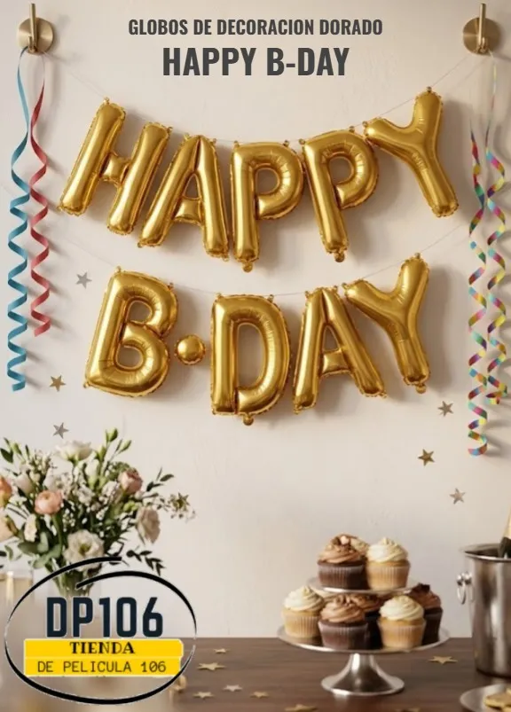Globo De Decoracion Dorado Happy B Day