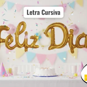 Globos Feliz Dia Dorado Letra Cursiva