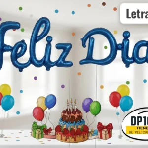 Globos Feliz Dia Azul Letra Cursiva