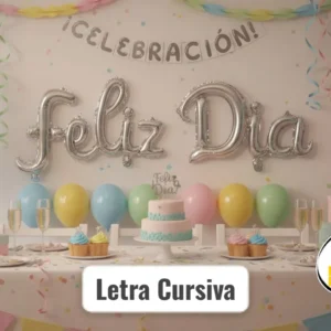 Globos Feliz Dia Plata Letra Cursiva