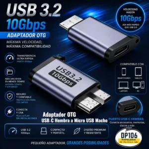 Adaptador Otg Usb 3.2 10gbps Usb‑c Hembra A Micro Usb Macho
