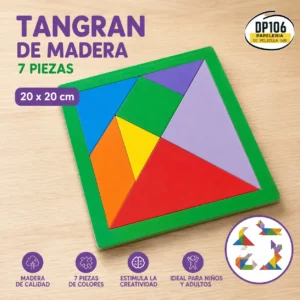 Tangran De Madera 7 Piezas 20x20 Cm Juego Didactico